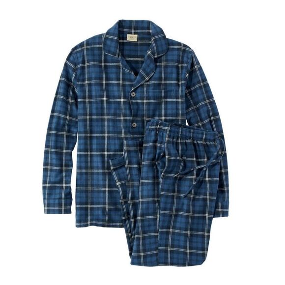 NWT L.L. Bean Men's Scotch Plaid Flannel Pajamas Swan Blue $80 L - Picture 1 of 7